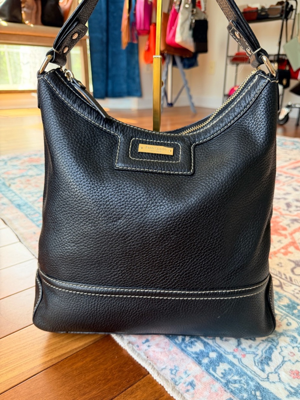 Kate Spade Pebbled Leather Hobo Bag with Dot Noel lime green interior! EUC - Picture 2 of 12